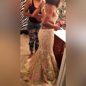 Beautiful cream, pink & green color Gown! Perfect for prom